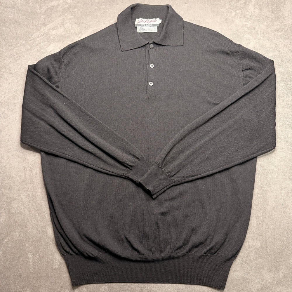 Vtg Vito Rufolo Polo Sweater Mens Sz XL Black Wool Made in Italy Long Sleeve